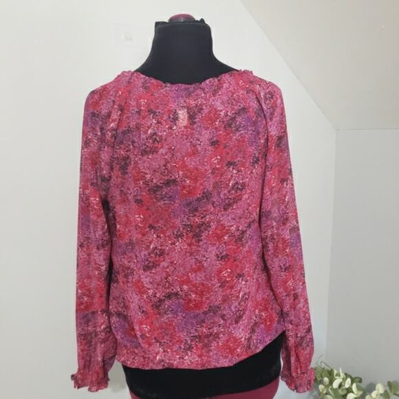 Ann Taylor LOFT Petites Marled Purple Semi Sheer Smocked Blouson Top XLP - Picture 3 of 11